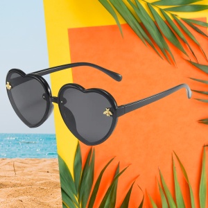 Ochelari de soare pentru copii, design in forma de inima, model pentru fetite albinuta fashion, marime universala, negri - Img 3