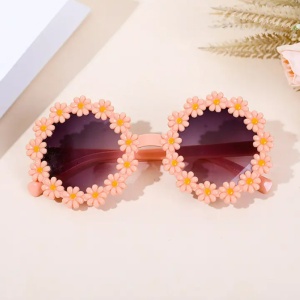 Ochelari de soare pentru copii, model pentru fetite cu floarea soarelui summer vibe, marime universala, corai - Img 3