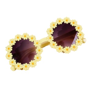 Ochelari de soare pentru copii, model pentru fetite cu floarea soarelui summer vibe, marime universala, galbeni - Img 4