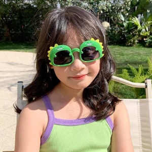 Ochelari de soare pentru copii, unisex, model cu dinozaur prietenos, tematica dino world, marime universala, verzi - Img 3