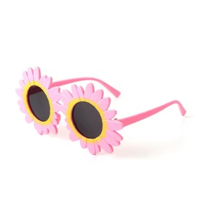 Ochelari de soare pentru copii, unisex, model cu floarea soarelui, tematica beautiful sun flower, marime universala, roz