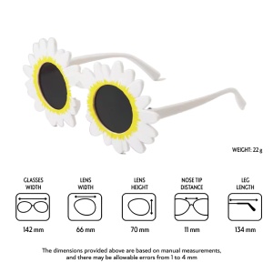 Ochelari de soare pentru copii, unisex, model cu floarea soarelui, tematica beautiful sun flower, marime universala, albi - Img 4