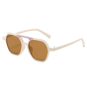 Ochelari de soare pentru copii, unisex, model cu rama chic, detaliu de contrast, tematica cool summer, marime universala, albi