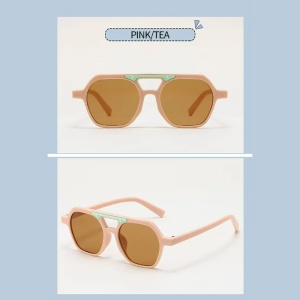 Ochelari de soare pentru copii, unisex, model cu rama chic, detaliu de contrast, tematica cool summer, marime universala, roz - Img 3