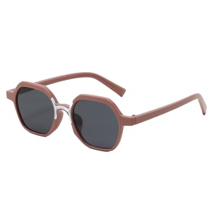 Ochelari de soare pentru copii, unisex, model cu rama fashion, cu detaliu de contrast, tematica cool summer, marime universala, maro inchis