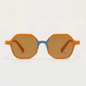 Ochelari de soare pentru copii, unisex, model cu rama fashion, cu detaliu de contrast, tematica cool summer, marime universala, maro deschis - Img 2