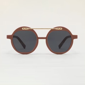 Ochelari de soare pentru copii, unisex, model cu rama fashion, cu accesoriu cool nerdy, tematica party summer, marime universala, maro inchis - Img 2