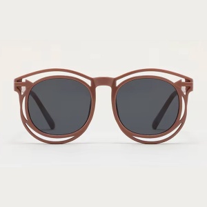 Ochelari de soare pentru copii, unisex, model cu rama fashion, tematica cozy summer, marime universala, maro inchis - Img 2