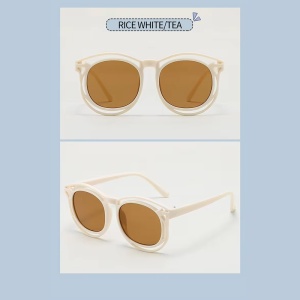 Ochelari de soare pentru copii, unisex, model cu rama fashion, tematica cozy summer, marime universala, albi - Img 3