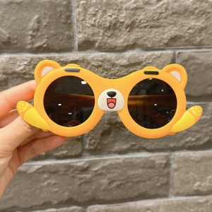 Ochelari de soare pentru copii, unisex, model cu ursulet prietenos, tematica teddy the friendly buddy, marime universala, portocalii - Img 3