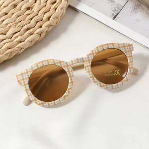 Ochelari de soare pentru copii, unisex, model vintage, rama cu imprimeu, tematica fashion summer, marime universala, bej - Img 4