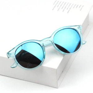 Ochelari de soare pentru copii, unisex, model vintage, rame fashion, marime universala, albastru deschis - Img 2