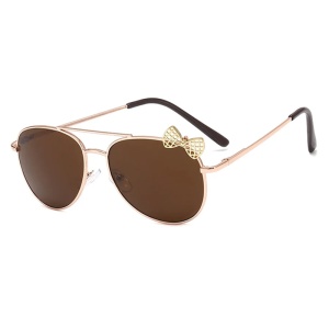 Ochelari de soare pentru fetite, model delicat accesorizat cu fundita, tematica mica printesa, marime universala, maro