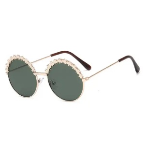 Ochelari de soare pentru fetite, model rotund accesorizat cu floricele, tematica glamour summer, marime universala, aurii