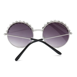 Ochelari de soare pentru fetite, model rotund accesorizat cu floricele, tematica glamour summer, marime universala, argintii - Img 4