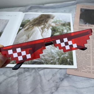 Ochelari de soare, unisex, model pixelat, tematica thug life, marime universala, rosii - Img 2