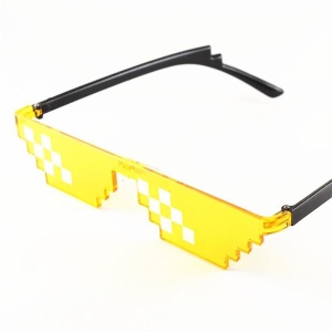 Ochelari de soare, unisex, model pixelat, tematica thug life, marime universala, galbeni - Img 3