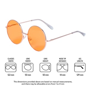 Ochelari de soare unisex, model retro rotund, tematica mistery cool, marime universala, portocalii - Img 4
