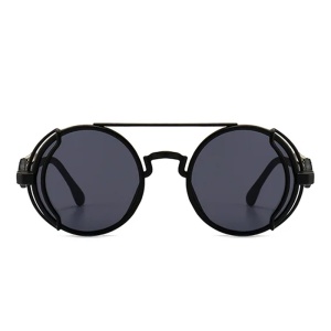 Ochelari de soare unisex, model rotund cu rama speciala, tematica steampunk summer dream, marime universala, negri - Img 2