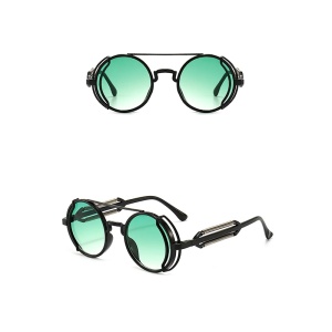 Ochelari de soare unisex, model rotund cu rama speciala, tematica steampunk summer dream, marime universala, verde degrade - Img 3