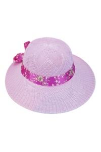Palarie de dama, model elegant, accesorizat cu funda delicata imprimeu floral, tematica fashion summer, marime universala, roz