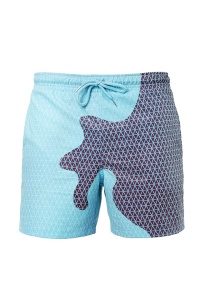 Pantaloni scurti de baie tip sort, barbati, albastru, cameleon, imprimeu geometric romburi, uscare rapida