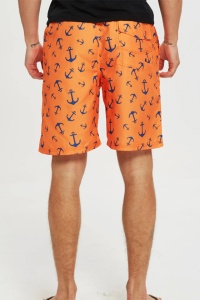 Pantaloni scurti de baie tip sort, barbati, imprimeu cu motive nautice ancora, model cool sailing summer, uscare rapida, portocaliu - Img 2