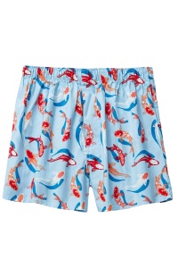 Pantaloni scurti de baie tip sort, barbati, model cu peste koi si delfini, imprimeu grafic lumea acvatica, prindere cu snur, tematica wild sea, uscare rapida, albastri - Img 2