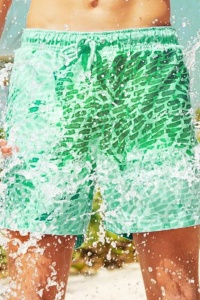 Pantaloni scurti de baie tip sort, barbati, verde, cameleon, imprimeu geometric abstract, uscare rapida - Img 3