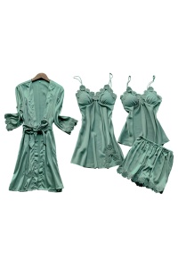 Pijama dama, set 4 piese, model confortabil, elegant si senzual, tematica feeling confident, verde