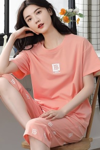 Pijama dama, set doua piese, bluza maneca scurta si pantaloni trei sferturi, model minimalist, simplu delicat, tematica be cozy, peach - Img 4