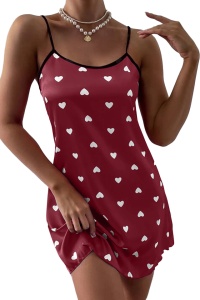 Pijama dama, tip camasa de noapte scurta, rosie cu imprimeu inimi