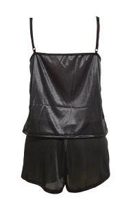 Pijama sexy dama, set 2 piese, top cu detaliu transparent la decolteu si pantaloni scurti, model confortabil elegant, negru - Img 2