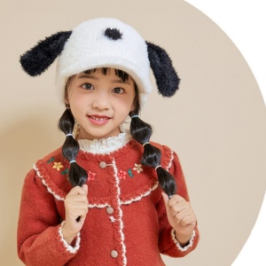 Sapca pentru copii, cozoroc curbat, accesorizata cu urechiuse, model chic pufos, tematica happy day, 4 – 10 ani, alba - Img 2