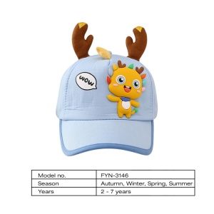 Sapca pentru copii, prindere reglabila cu scai, accesorizata cu urechiuse de ren si figurine colorate, model vesel, tematica party time, 2 – 7 ani, albastra - Img 4