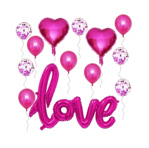 Set 13 baloane indragostiti, decor „Love“, simple si cu confeti, mov