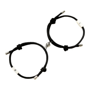 Set 2 bratari cuplu cu magnet rotund, tip sfoara, negre