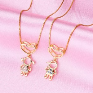 Set 2 buc, lant cuplu, accesorii fetita si baiat, model cute couple, aurii - Img 3