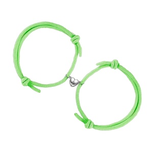 Set bratari cuplu cu inima din magnet, tip sfoara, reglabile, lucrate manual, verde