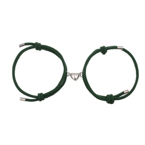 Set bratari cuplu cu magnet inima, tip sfoara, verde inchis, reglabile, lucrate manual