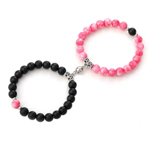 Set bratari cuplu cu magnet, roca semipretioasa, neagra si roz, unisex