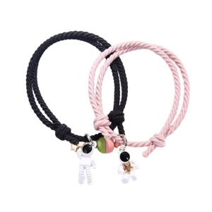Set bratari cuplu cu magnet, tip sfoara neagra si roz, pandantiv cosmonauti, unisex