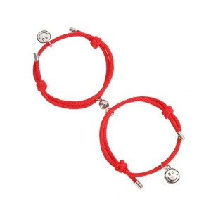 Set bratari cuplu cu magnet, tip sfoara, smiley face, rosii