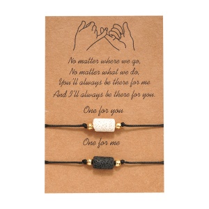 Set bratari cuplu pinky promise, pandativ roca vulcanica rotunda semipretioasa alba si neagra, reglabile, din sfoara, negre