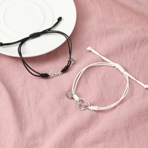 Set bratari cuplu tip sfoara, cu magnet, model potrivire perfecta, tematica forever together, reglabile, love, unisex, alb - Img 4