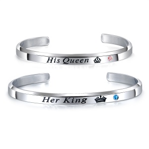 Set bratari indragostiti, his queen her king, argintii, dimensiuni fixe, cu stras