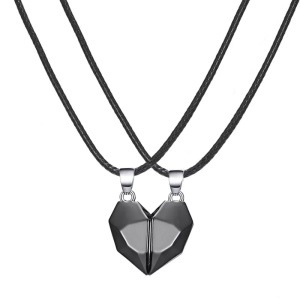 Set lant cuplu cu pandantiv inimioara magnet, unisex, negru, 2 buc
