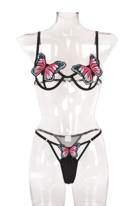 Set lenjerie sexy 2 piese cu fluturasi, chilot si sutien - Img 3