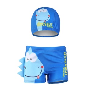 Set pantaloni de baie pentru baieti cu casca asortata, tematica lumea animalelor vesele, model dino poznas, albastru