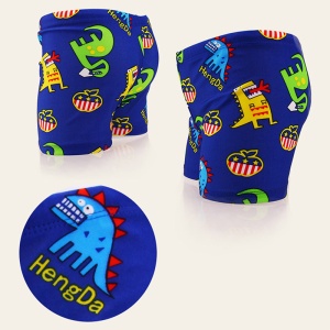 Set pantaloni de baie pentru baieti cu casca asortata, tematica lumea acvatica, model dinozauri hazlii, albastru cu verde - Img 3